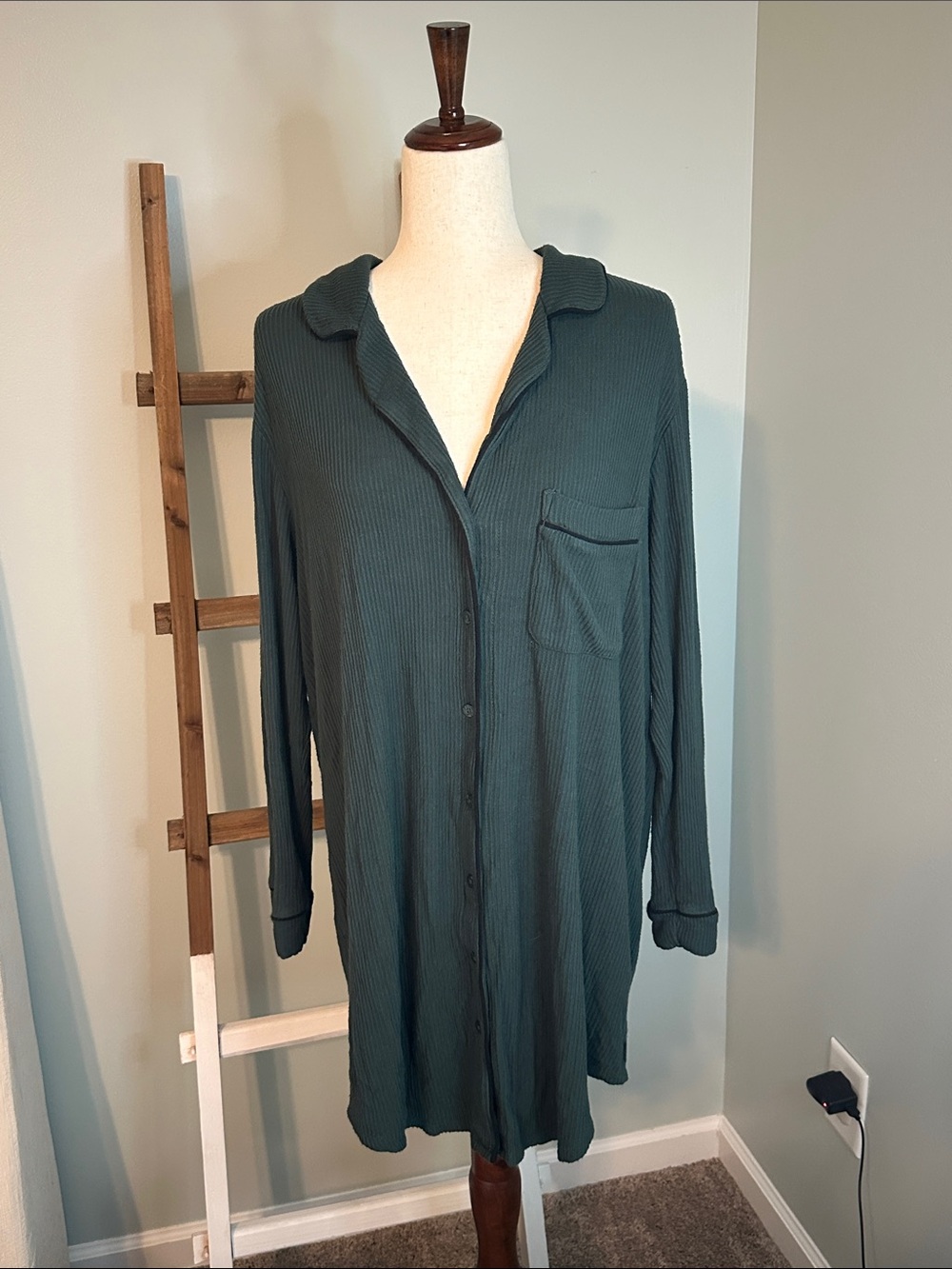 Auden Women's Ribbed Button Down Nightgown Size XL